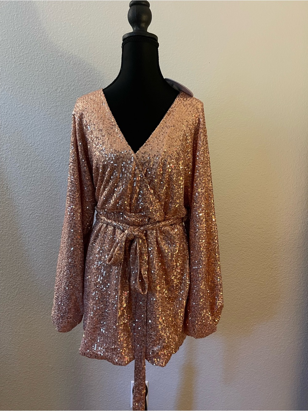 Princess Polly Rose Gold Sequin Wrap Romper
